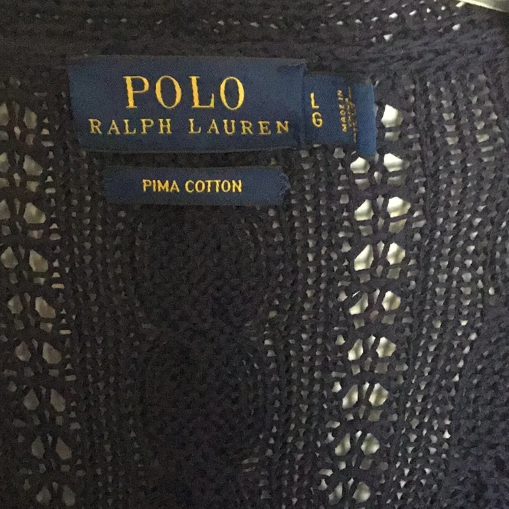 Ralph Lauren long open front cable knit cardigan in navy blue - Picture 3 of 6
